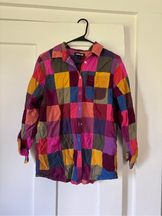 Lands' End Tops - Lands' End Multicolor Patchwork Button-Up Vintage Shirt